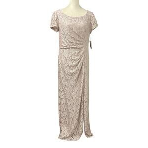 Elegant lace evening gown Oleg Cassini champagne formal dress size 14